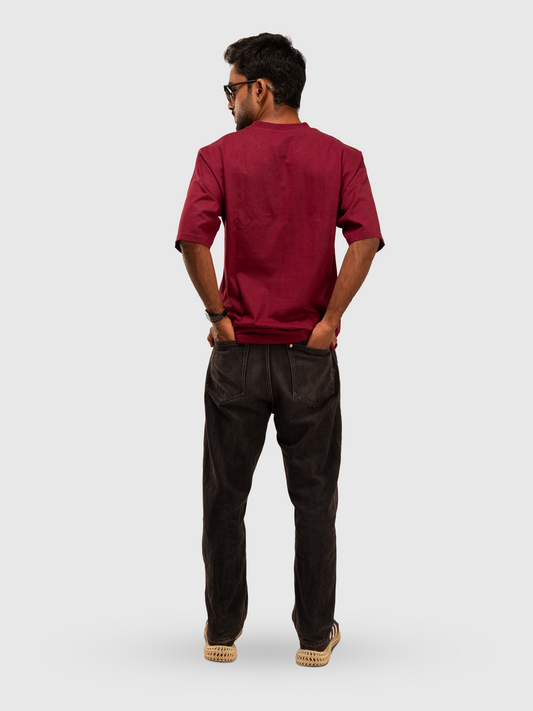 Red Wine Solid Oversized T-Shirt