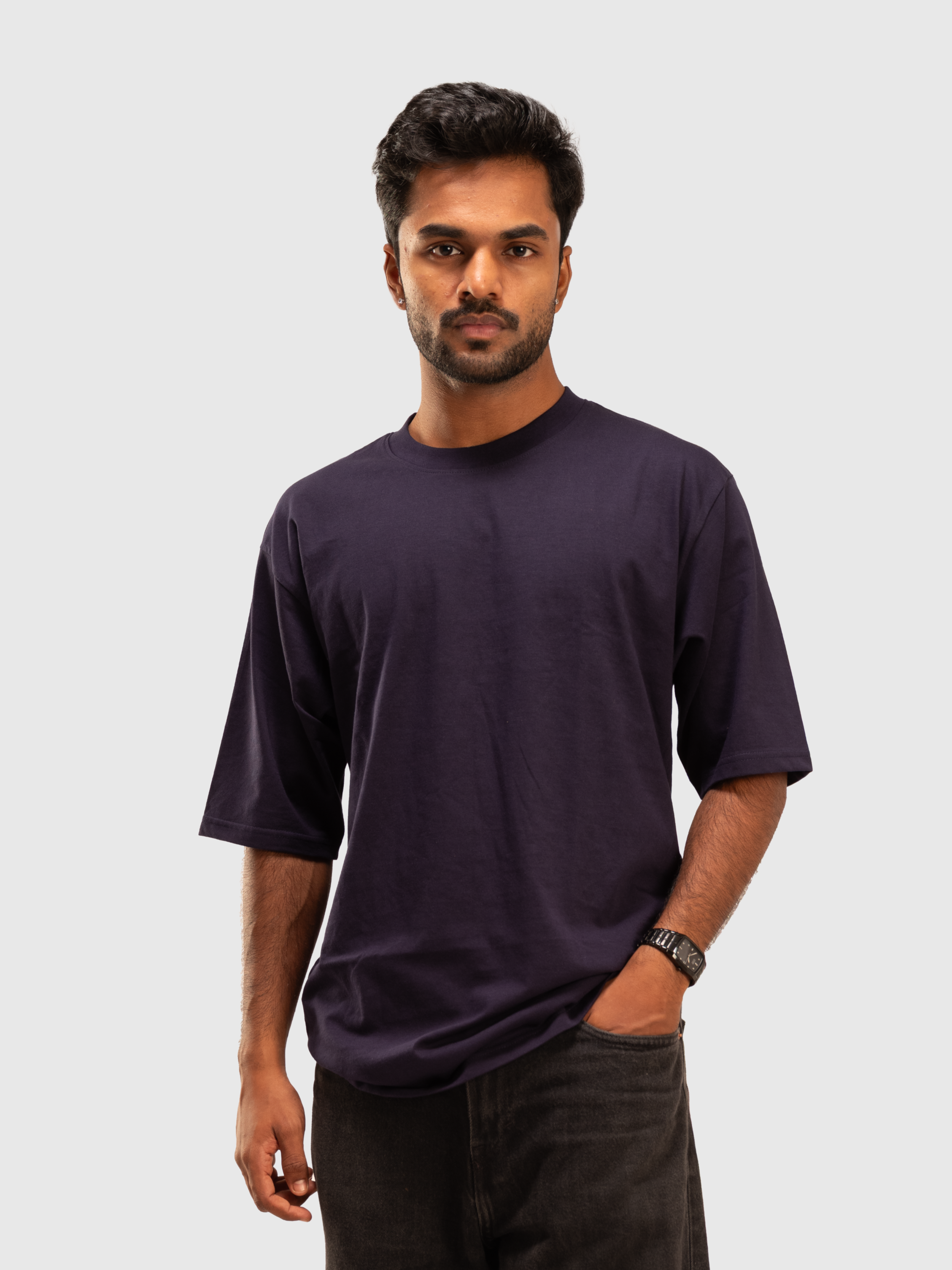 Deep Blue Solid Oversized T-Shirt