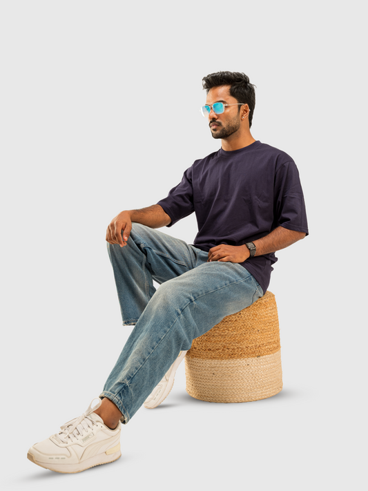 Deep Blue Solid Oversized T-Shirt