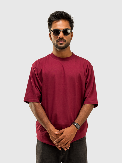 Red Wine Solid Oversized T-Shirt