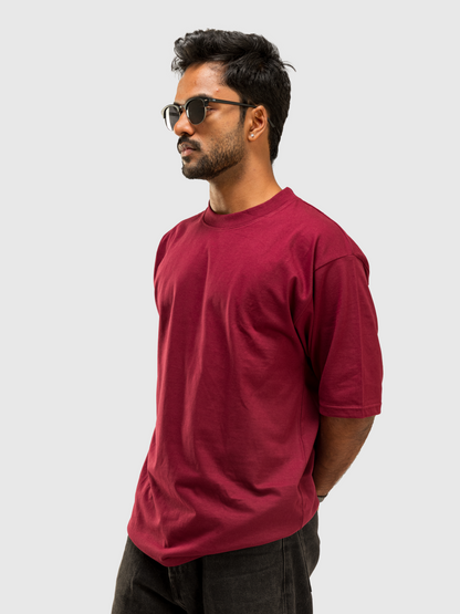 Red Wine Solid Oversized T-Shirt
