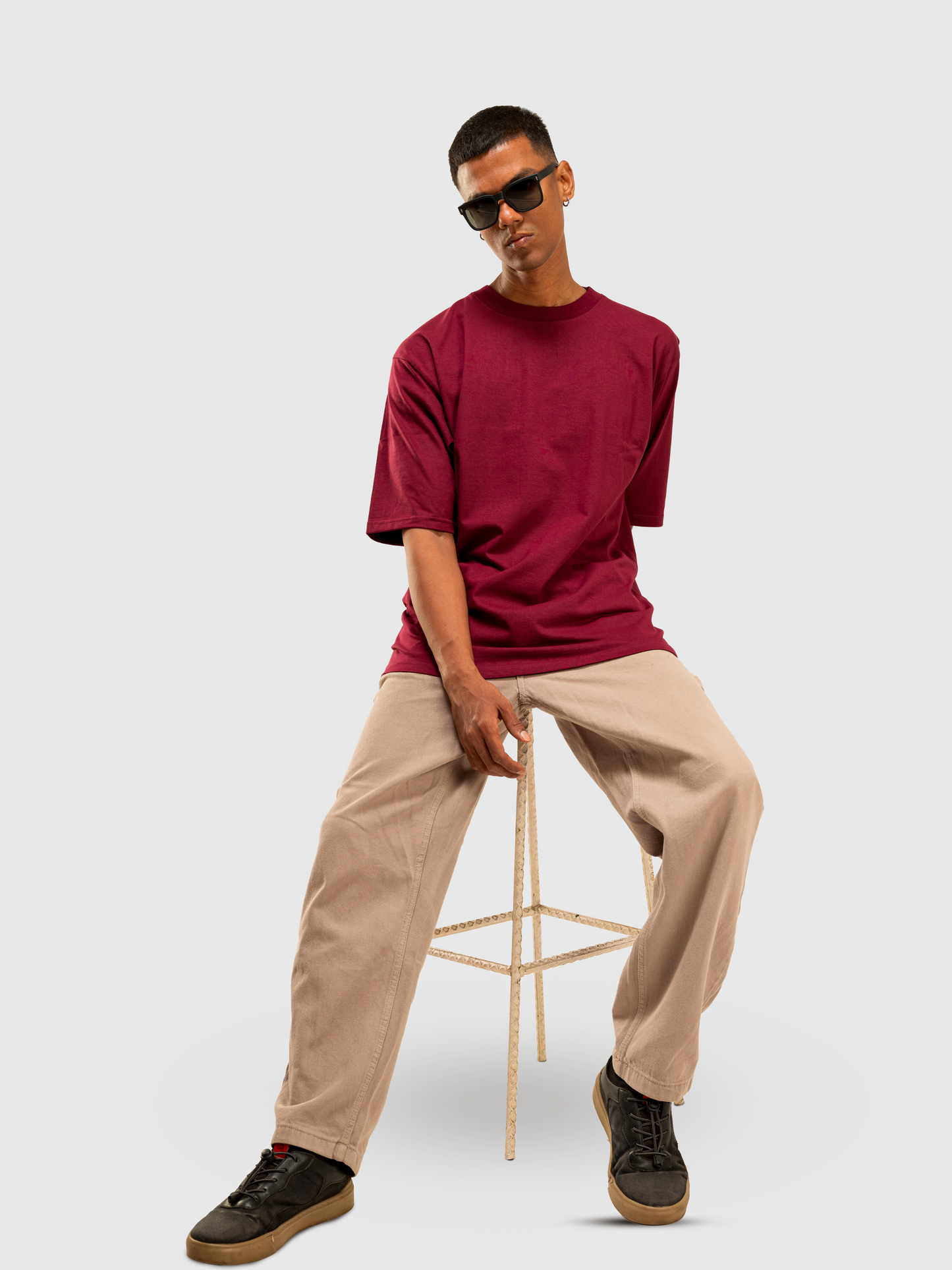 Red Wine Solid Oversized T-Shirt