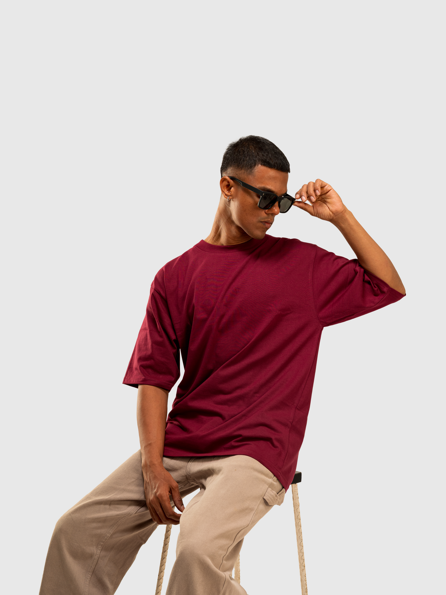 Red Wine Solid Oversized T-Shirt