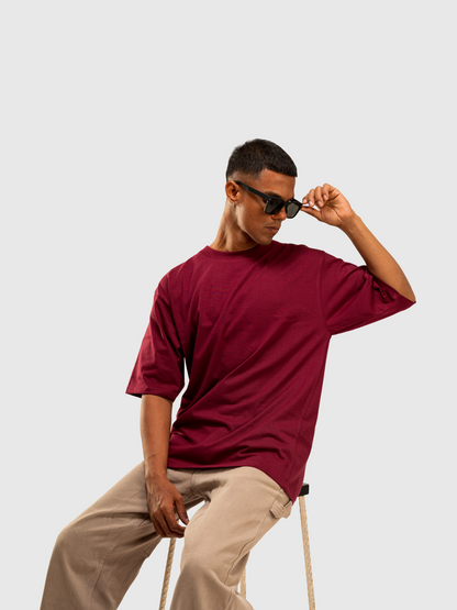Red Wine Solid Oversized T-Shirt
